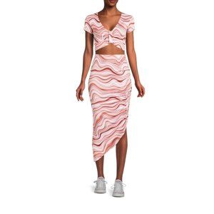 NO BOUNDARIES Juniors Asymmetrical Skirt Set - Dusty Rose